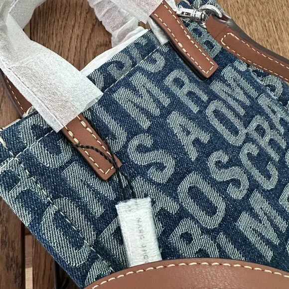 NWT! Marc Jacobs The Jumbo Logo Jacquard Micro Grind Denim Tote Crossbody